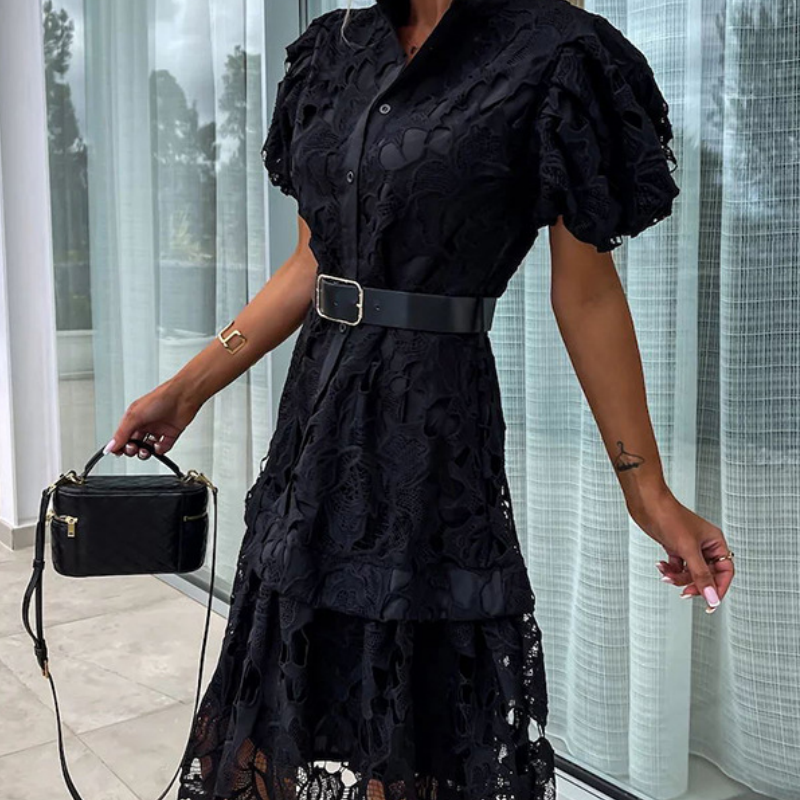 Nikita - Women's Retro Hollow Lace Short Sleeve Dress