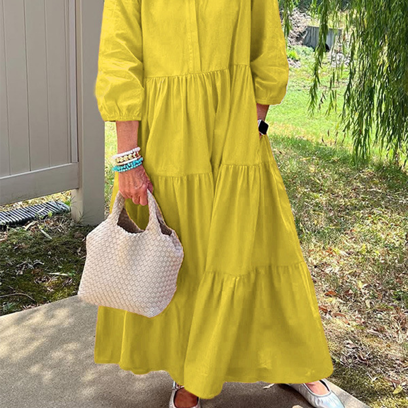 Faelina - Women's Casual Dress, Loose Fit with Lapel Collar and Ankle Length