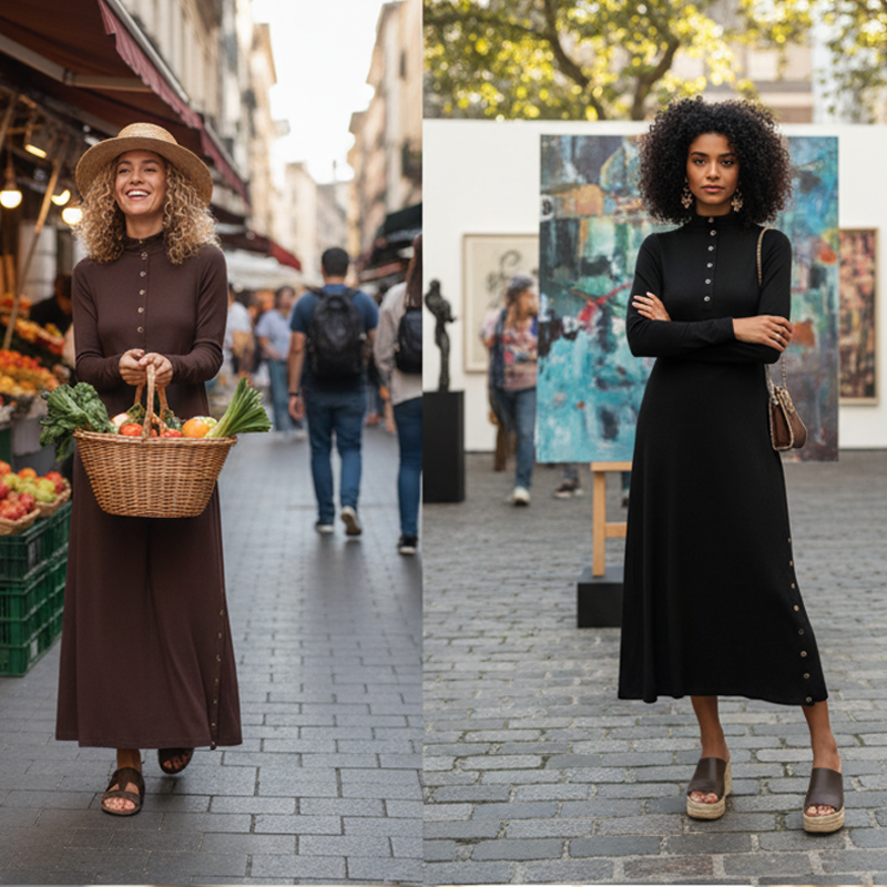 Noralissae - Chic Button-Down Maxi Dress